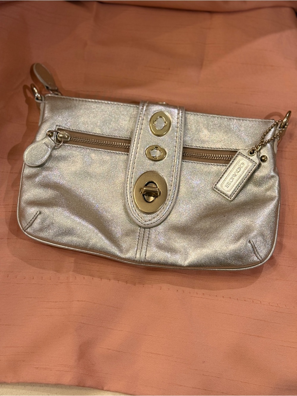 Coach Bridgette Metallic Champagne Leather bag with Gold Hardware